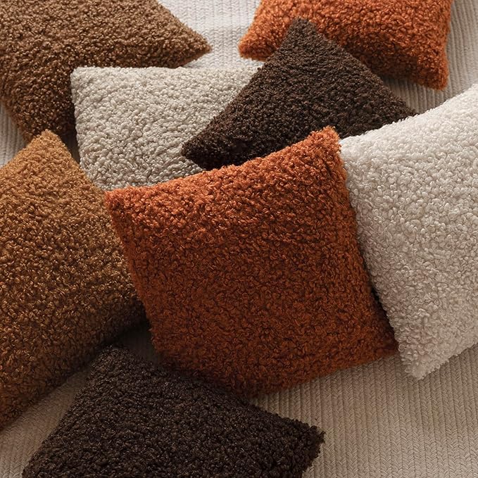 Foindtower 2 Pieces 16x16 Inch Burnt Orange, Faux Fur Throw Pillow Cover Accent Sherpa Furry Pillow Cover Fuzzy Soft Pillowcases Cozy Sheepskin Decorative Fleece Cushion Case for Bed Couch Living Room