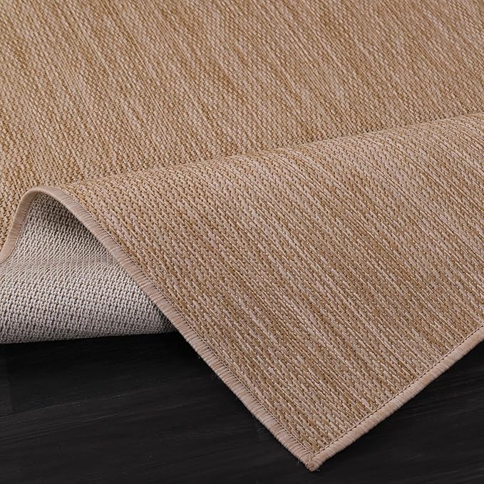 Washable Indoor Outdoor Rug 5x7 Weather Resistant Area Rugs Modern Solid Jute Rug for Porch Deck Balcony Backyard Patio Outside Carpet (5 X 7 Jute Beige)