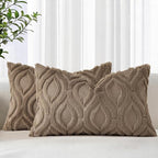 decorUhome Cozy Textured Throw Pillow Covers 12x20 Inch Set of 2, Soft Plush Faux Wool Light Brown Accent Couch Pillow Covers for Modern Farmhouse Sofa Bed Living Room