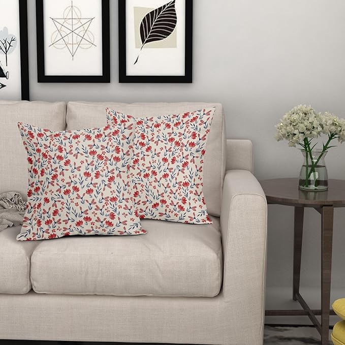 4th of July Floral Pillow Covers 18x18 Set of 2 Vintage Rustic Old Style Navy Blue Red Flower Print Decorative Outdoor Pillowcases Patriotic Farmhouse Throw Cushion Case Decor for Couch Sofa Bed