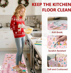 Gingerbread Man Candy Cane Christmas Rugs for Kitchen Floor, Mats for Kitchen Floor Non Slip, 2PCS Rubber Kitchen Mat, Washable Cushioned Runner Carpet Rug for Sink Laundry 15.7"×27.5" +15.7"×47" Pink