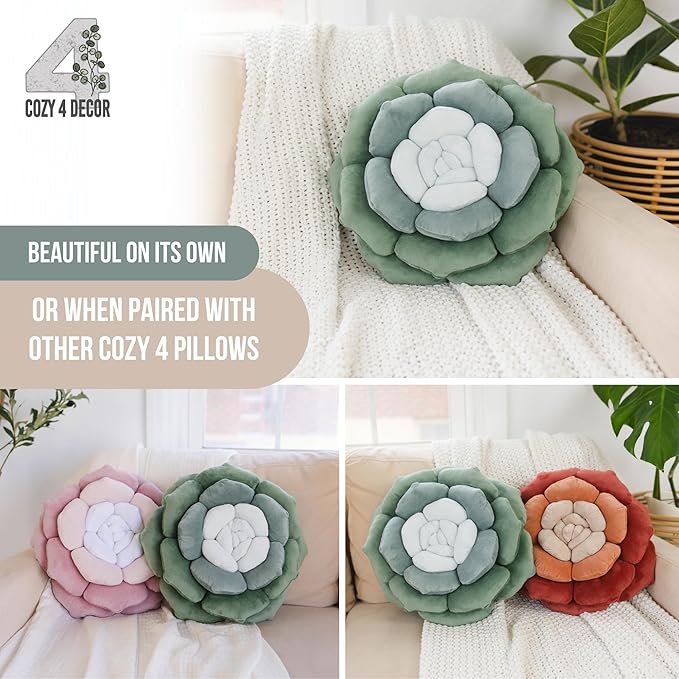 Throw Pillow in Monochromatic Colors - Flower Shaped Pillow – Soft Plush Floral Throw Pillow for Bed, Couch, Sofa & Kids Room | Cute Fluffy Bloom Cushion for Aesthetic Room Decor