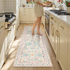 Lahome Sylvie Boho Hallway Runner Rug 2x6,Floral Kitchen Runner Rugs Non Skid Washable,Super Soft Indoor Throw Carpet for Girls Bedroom Bedside Bathroom Laundry Room, Pink/Multi