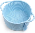 Small Gift Baskets Empty to Fill, Little Cute Soft Woven Rope Bin, Mini Basket for Teen Girl Gifting, Desk Makeup, Pre-Shaped with Gifting Bags Ribbon, Set of 2, Light Blue