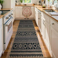 Lahome Easy Jute Boho Runner Rugs for Kitchen, 2x8 Washable Runner Non Slip Stain Resistant, Black Geometric Print Distressed Indoor Outdoor Rug for Laundry Room Hallway Decor