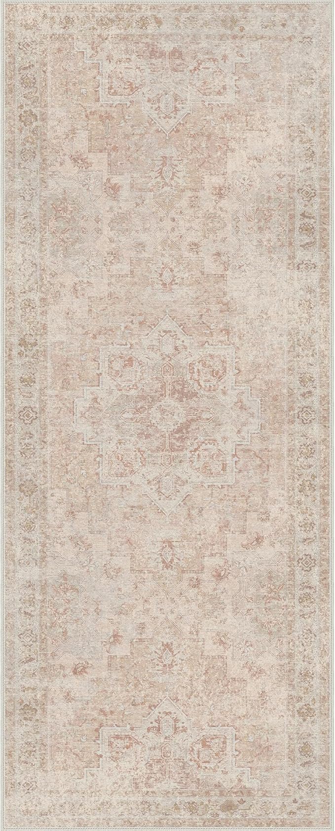 GENIMO Runner Rug 2'6"x10 Machine Washable Non Slip Vintage Hallway Runner Rug, Low Pile Lightweight Rugs for Indoor Entryway, Hallway, Kitchen and Corridor, Light Pink