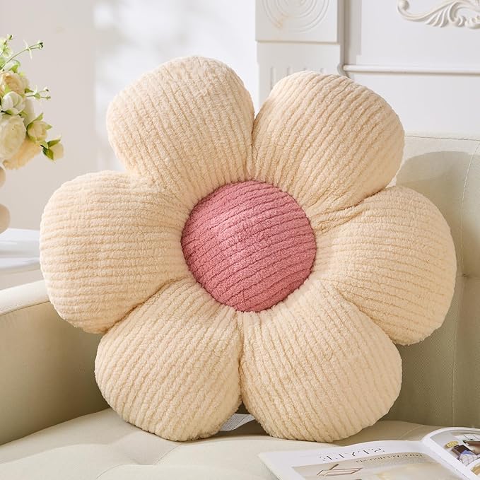 Flower Pillow, Ivory Throw Pillows Cute Daisy Decorative Pillow Cushion Seating Home Decorative for Bed, Sofa, Couch