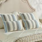 FUTEI Grey Decorative Throw Pillow Covers 18x18 Inch Set of 2, Soft Tufted Striped Textured Accent Cushion Case,Boho Pillows for Couch Decor