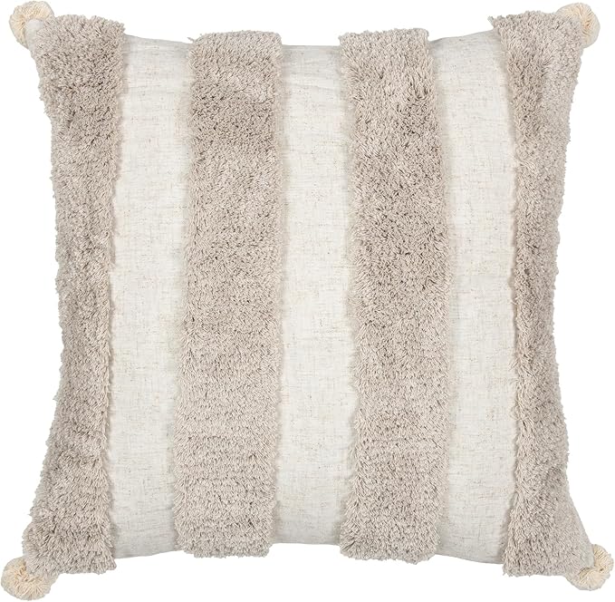 Boho Pillow Covers 18X18 Inch Boho Tufted Linen Throw Pillow Covers Decorative Pompoms Cushion Cover Farmhouse Pillow Case for Couch Sofa Bed Living Room Bedroom,Natural Beige