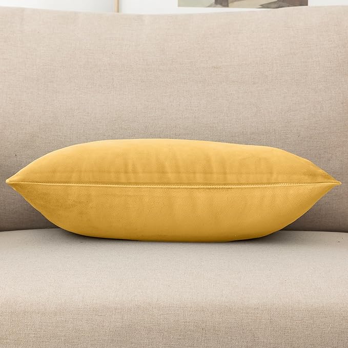 NiNi ALL Decorative Throw Pillow Covers Velvet 12x20 Inch Pack of 2 Yellow Cushion Covers Soft for Couch Sofa Bedroom Living Room Outdoor