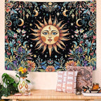 Aipon Sun and Moon Tapestry Hippie Boho Floral Wall Tapestry for Bedroom Aesthetic Colorful Flowers Vintage Celestial Botanical Plant Small Tapestries Wall Hanging for Living Room Dorm 48 x 36 Inch