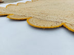 Scalloped Natural Jute Area Rug, Yellow Trim, 2'6"x12'