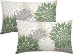 Sage Green White Grey Gray Pillow Covers 12X20 Inch Set of 2, Spring Modern Dahlia Floral Print Decorative Rectangle Throw Pillow Covers Outdoor Farmhouse Cushion Case for Couch Sofa Bed Decor
