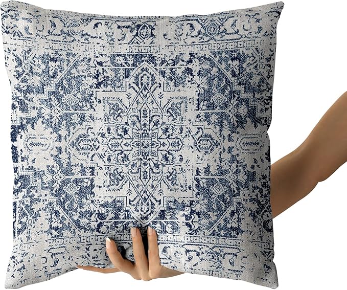 Navy Blue Grey Ethnic Boho Throw Pillow Covers 20x20 Inch Decorative Bohemian Carpet Pattern Vintage Gray Pillow Cases Rustic Cushion Covers Farmhouse Home Decor For Sofa Couch Outdoor Set of 2