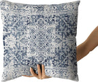 Navy Blue Grey Ethnic Boho Throw Pillow Covers 16x16 Inch Decorative Bohemian Carpet Pattern Vintage Gray Pillow Cases Rustic Cushion Covers Farmhouse Home Decor For Sofa Couch Outdoor Set of 2