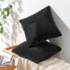 Topfinel Black Set of 2 Decorative Throw Pillow Covers 18x18 Inch for Couch Sofa Bed Pillowcases, Farmhouse Boho Rustic Home Decor,Soft Corduroy Windmill Textured Striped Patchwork Cushion Cases