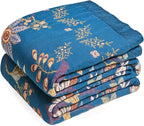 Boho Throw Blanket - 100% Cotton Ultra Soft Muslin Spring Blanket, 50"x60" Lightweight Floral Butterfly Framhouse Bedding Blanket for Bed, All Season Blue Bohemian Bedroom Home Decor Quilt