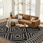 Lahome Bijou Moroccan Easy Jute 6x9 Rug for Living Room, Washable Indoor Outdoor Patio Rug, Farmhouse Dining Room Carpet Non Slip Contemporary Black Carpet for Backyard Deck Office Decor