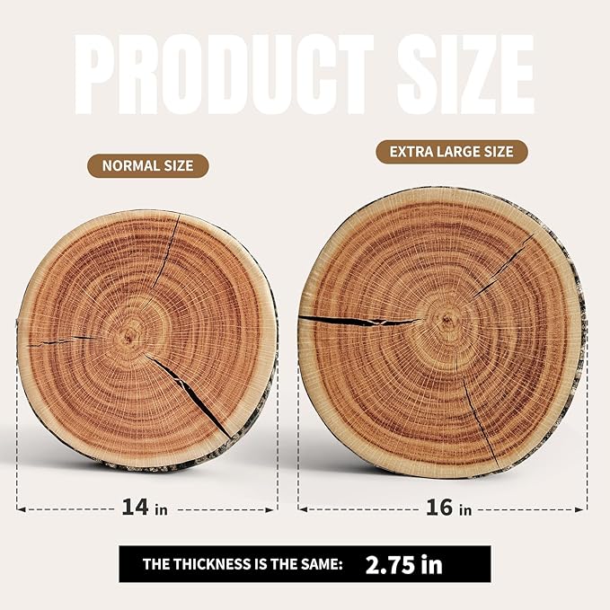 HYSEAS Decorative Round Throw Pillow, 3D Digital Print Comfortable Kids Funny Cute Wood Log Pillow Circle Seating Floor Cushion for Home, Couch, Sofa, Bedroom, Stump, 16 x 2.75 Inch, 2 Pack