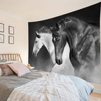 LB Black and White Horse Tapestry for Bedroom Galloping Horses Wall Tapestry Wild Animal Vintage Tapestries Hanging Wall Decor for Living Room Dorm, 78x60 inch