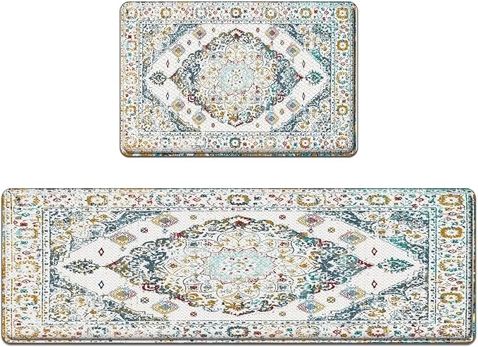 Arttown Boho Anti-Fatigue Kitchen Rug Set of 2 Cushioned Floor Standing Mat Waterproof Non-Slip Mat and PVC Ergonomic Comfort Foam Rug