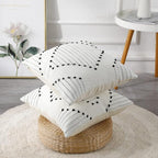 PANOD Set of 2 Boho Tufted Throw Pillow Covers with Tassel 18x18 inch, Decorative Indoor Outdoor Bohemian Square Cushion case Pillowcase for Couch Sofa Livingroom car Farmhouse Black and Cream White