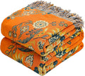 Boho Large Throw Blanket, 100% Organic Muslin Cotton Breathable Soft Bed Throw - Floral Farmhouse Decor Blanket for Sofa Couch Chair and Gift. 80" x 90"- Orange