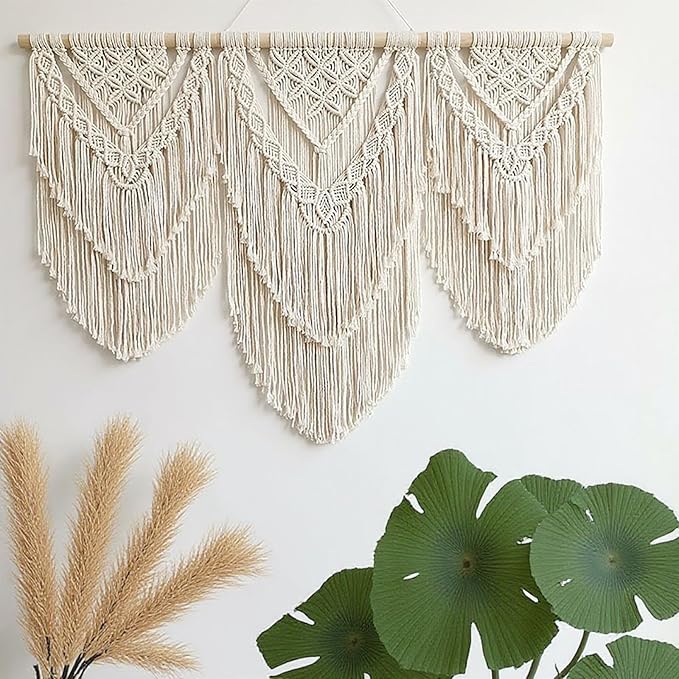 oiikain Large Handmade Boho Macrame Wall Hanging Tapestry - Chic Bohemian Woven Home Decor art for Living Room, Bedroom, and Wedding Parties(Double Layer,43''*32'')