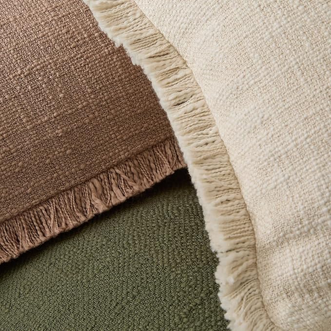 Kevin Textile 14x36 Inch Long Lumbar Pillow Cover 1 Pack Boho Fringe Decorative Rectangle Cushion Case with Tassels Neutral Cotton Woven Textured Farmhouse for Living Room Couch Sofa Bed, Beige