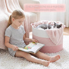 40L Large Cotton Rope Basket, Decorative Woven Blanket Storage for Living Room, Boho Toy Storage & Toy Box for Kids, Versatile Laundry Basket & Nursery Hamper for Blankets(Pink)