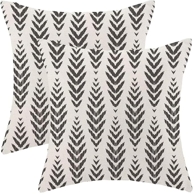 Boho Pillow Covers 24 x 24 Inch Pack of 2, Black and White Bohemian Ethnic Herringbone Pattern Decorative Throw Pillow Covers Vintage Linen Farmhouse Outdoor Pillowcase for Bedroom Home Sofa Decor
