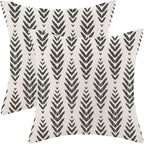 Boho Pillow Covers 24 x 24 Inch Pack of 2, Black and White Bohemian Ethnic Herringbone Pattern Decorative Throw Pillow Covers Vintage Linen Farmhouse Outdoor Pillowcase for Bedroom Home Sofa Decor