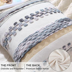 decorUhome Boho Decorative Throw Pillow Covers 18x18 Set of 2, Striped Chenille Tufted Pillow Covers with Tassels for Couch Bed Sofa, Cream White and Light Grey