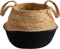 Nearly Natural 14in. Boho Chic Handmade Cotton & Jute Black Woven Basket Planter, Beige