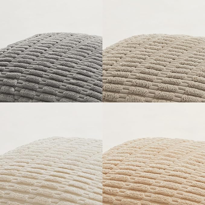 Fancy Homi 4 Packs Neutral Decorative Throw Pillow Covers 18x18 Inch for Living Room Couch Bed Sofa, Rustic Farmhouse Boho Home Decor, Soft Plush Striped Corduroy Square Cushion Case 45x45 cm