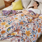 100% Cotton Boho Throw Blanket for Home Decor – Classic Farmhouse Quilt Bedding, Muslin Blankets for Adults, Vintage Woven Decorative Blanket for Couch, Bed Layering Use, Botanic Floral, 104"x90"