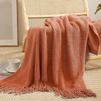 LOMAO Knitted Throw Blanket with Tassels Bubble Textured Lightweight Throws for Couch Cover Home Decor (Orange, 60x80)