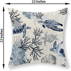 Nautical Coastal Pillow Covers 22x22 Set of 2 Beach Themed Ocean Coral Sea Turtle Decorative Throw Pillows Blue Outdoor Decor Pillow Cases Linen Farmhouse Cushion Case for Sofa Home Holiday