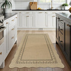 LIVEBOX Scalloped Washable 3x5 Outdoor Rug, Easy Jute Tan Rugs for Entryway Bedroom, Indoor Outdoor Non Slip Farmhouse Rugs for Patio Living Room, Geometric Carpet Front Door Mat for Porch Kitchen
