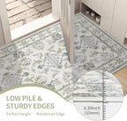 Round 8Ft Washable Area Rug,Vintage Floral Low Pile Non Slip Carpet Non-Shedding Rug Soft Stain Resistant Mat for Living Room Bedroom Beige and Sage Green