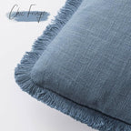 Foindtower Set of 2 Decorative Linen Fringe Throw Pillow Covers Cozy Boho Farmhouse Cushion Cover with Tassels Soft Accent Pillowcase for Couch Sofa Bed Living Room Home Decor, 18×18 Inch, Misty Blue