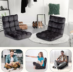 SUPER DEAL 14-Position Folding Floor Chair Gaming Sofa Cushioned Padded Reclining Bed Lounge Couch Seating for Comfy Reading, Reading, Gaming, Relaxing, Watching TV, Black