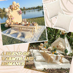 Extra Large Outdoor Boho Picnic Blanket 91'' x 71'' Cream White Table Runner 6 Throw Pillow Cover Woven Cotton Yarn Oversize Beach Blanket Washable for Picnic Camp Wedding