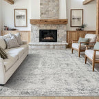 5x7 Area Rugs for Living Room Bedroom, Grey Washable Rug, Vintage Abstract Boho Rug, Non Slip & Low Pile Faux Wool Carpet for Indoor Dining Room and Farmhouse(Grey 5x7ft)