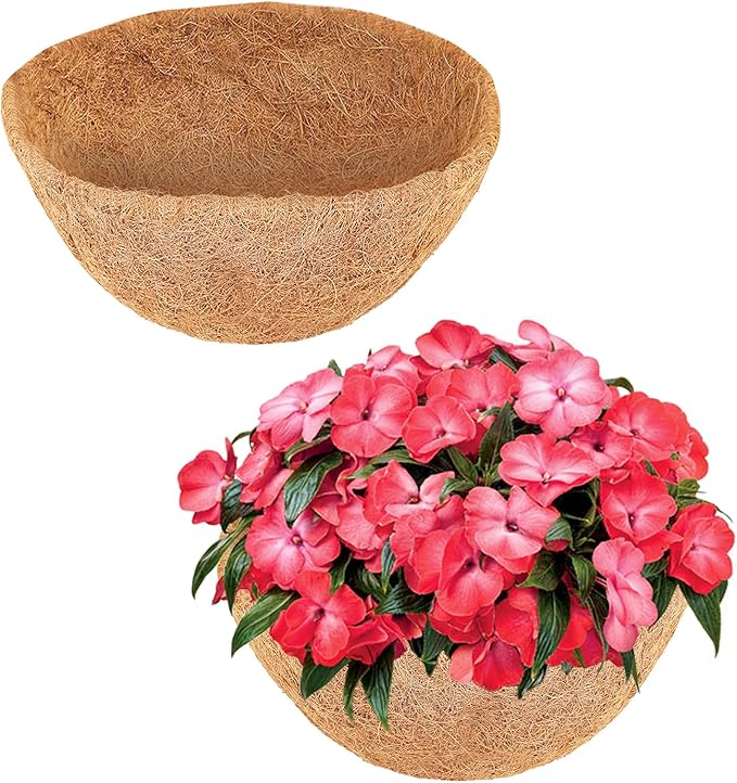 Coco Liners for Planters - 2 Pack 14 Inch Round Hanging Basket Liners, 100% Natural Coconut Fiber Replacement Liners for Hanging Baskets Planters Flowers, Plants, Vegetables (14'' Pack of 2)