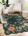 Lahome Floral Machine Washable Rug, 3x5 Rug Non Slip Soft Bedroom Rugs for Entryway Dorm, Ultra-Thin Boho Rugs for Living Room Throw Carpet for Nursery Entrance Flore, Dark Green