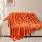 NEWCOSPLAY Super Soft Fall Twin Blanket Orange Premium Silky Flannel Fleece 3D Ribbed Jacquard Lightweight Bed Blanket All Season Use (Orange Ribbed, Twin(60"x80"))