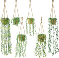 6 Set Mini Fake Hanging Plants with Woven Basket Boho Artificial Ivy Faux Vines Eucalyptus Leaf for Indoor Home Wall Living Room Bathroom Shelf Decor (Eucalyptus Leaf)