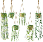 6 Set Mini Fake Hanging Plants with Woven Basket Boho Artificial Ivy Faux Vines Eucalyptus Leaf for Indoor Home Wall Living Room Bathroom Shelf Decor (Eucalyptus Leaf)