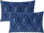 decorUhome Cozy Textured Throw Pillow Covers 12x20 Inch Set of 2, Soft Plush Faux Wool Dark Blue Accent Couch Pillow Covers for Modern Farmhouse Sofa Bed Living Room